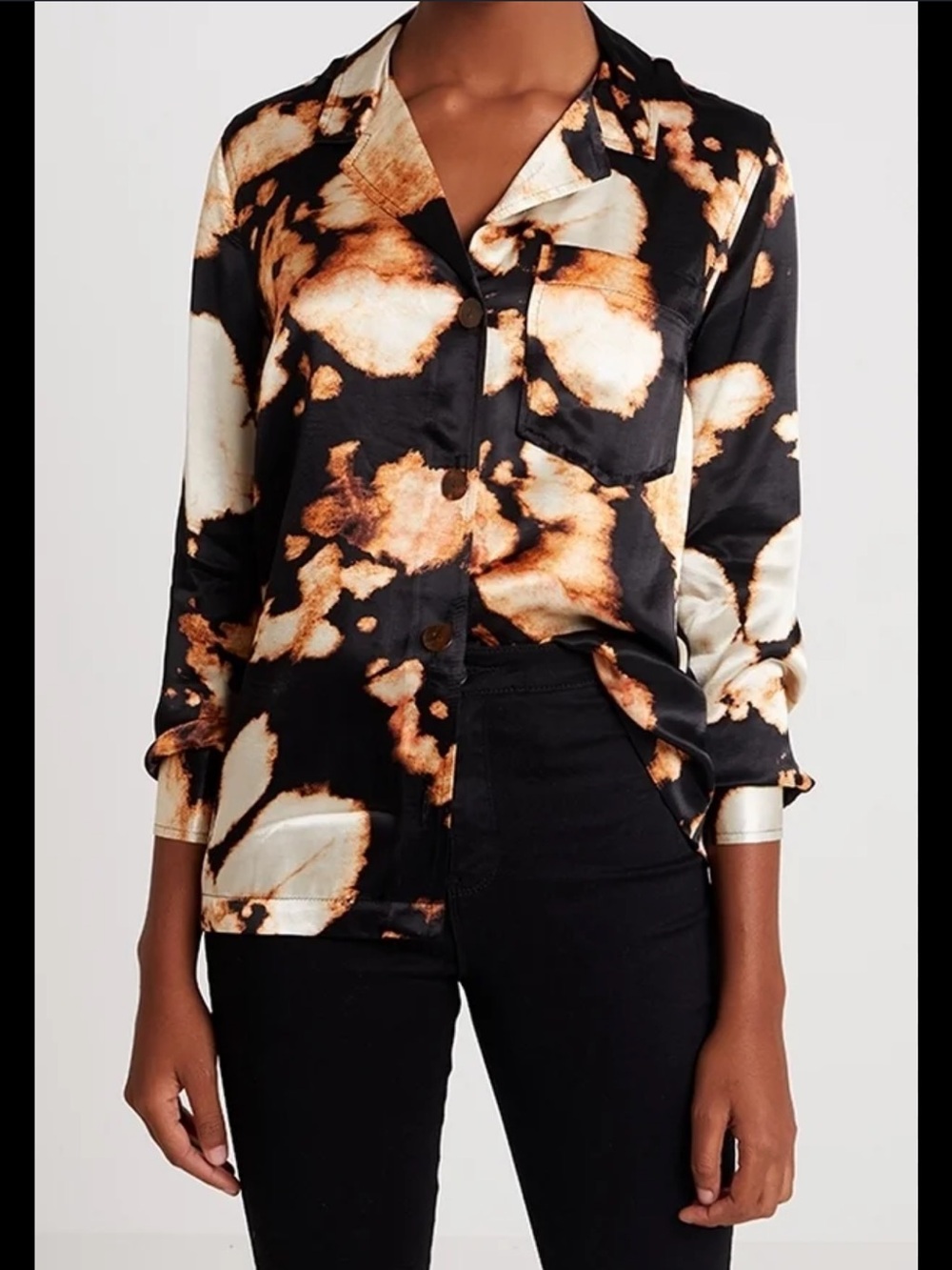 Topshop Black, Tan & Cream Abstract Button-Front Shirt